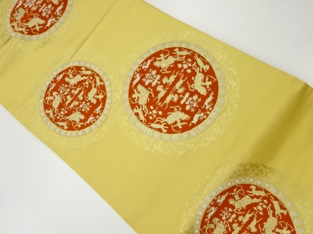 連珠狩猟文模様織出し名古屋帯